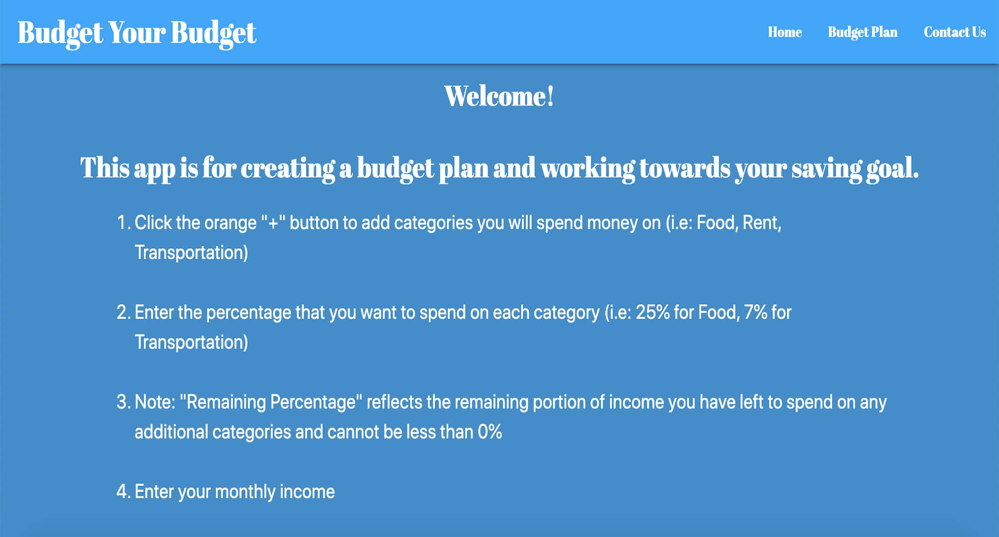 screen shot of budget your budget page